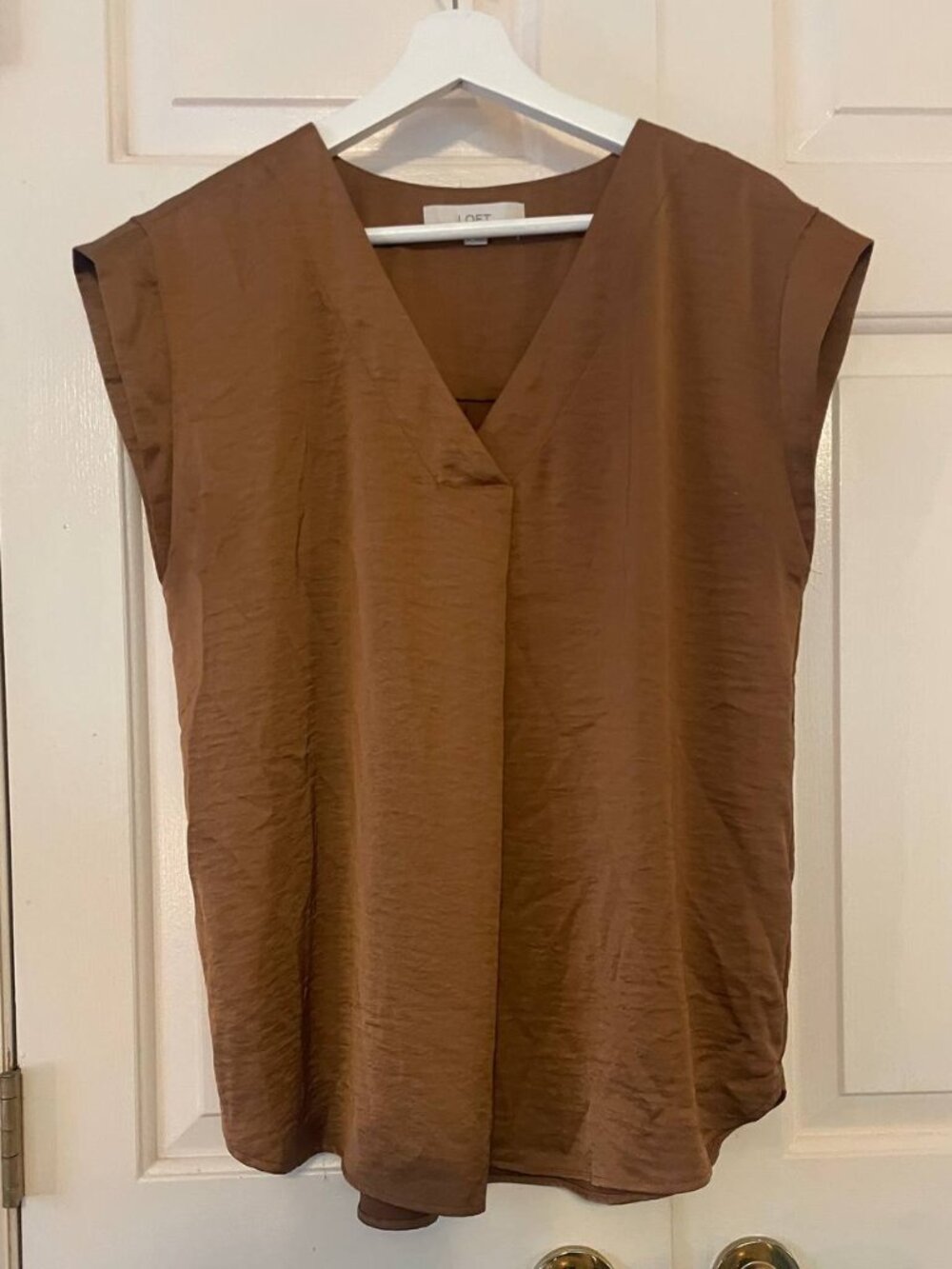 LOFT fall Women's Crossover V-Neck Cap Sleeve Blouse Quiet Luxury Espresso